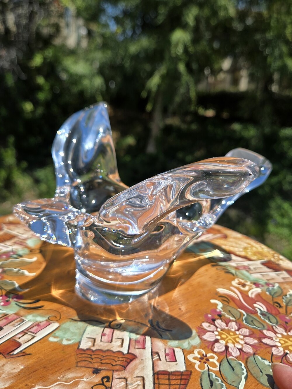Princess House Lead Crystal Flying Bird Dove‎ Candy Trinket Dish Soaring VTG art